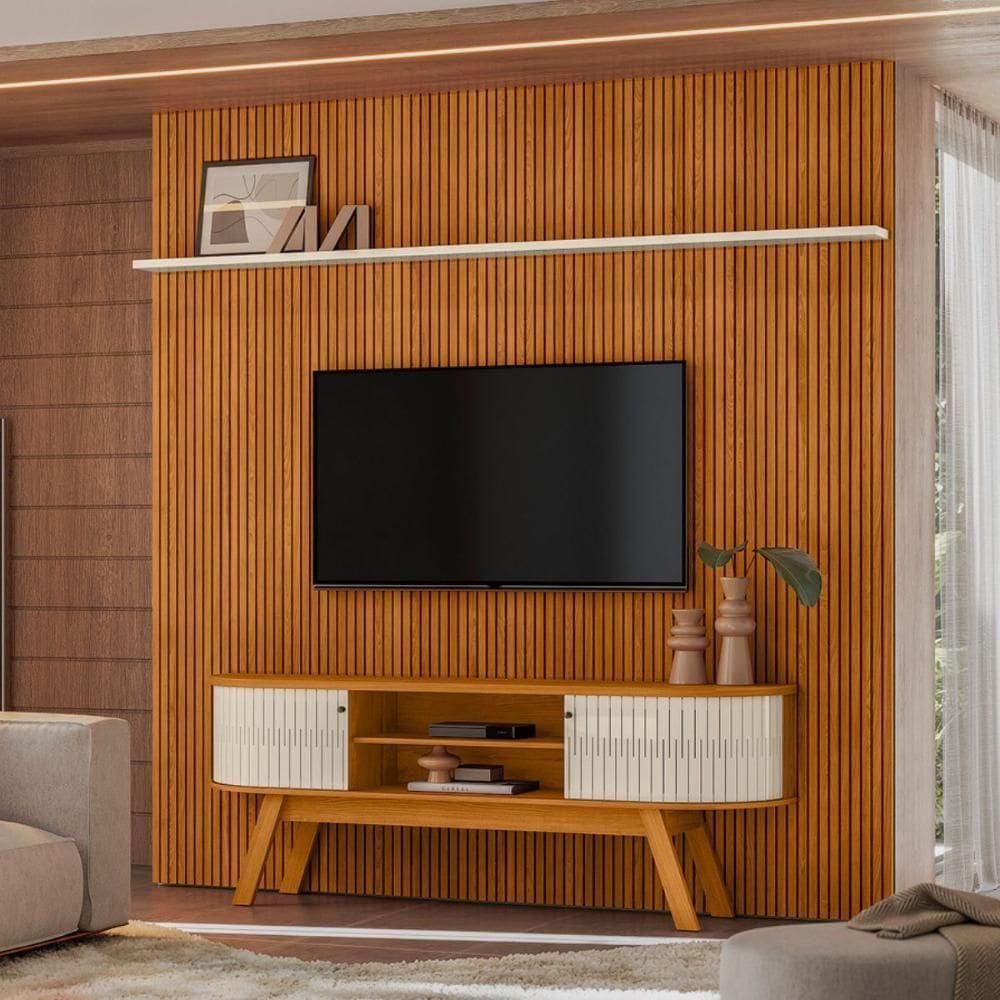 Kit New Amalfi Painel E Aparador Rack Cinamomo/off-white