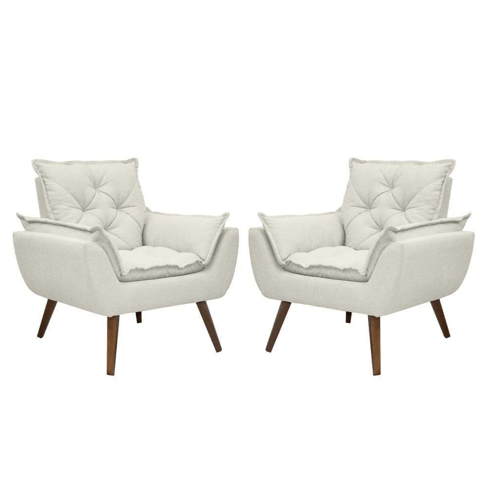 Kit De 2 Poltronas Opala Conforto Tecido Boucle Pés Trapézio Off White
