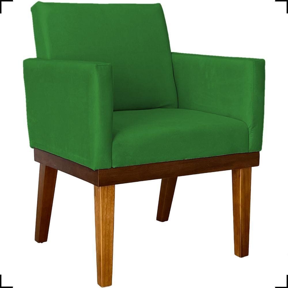 Poltrona Decorativa Para Sala Recepção Consultório Escritório Base Em Madeira Divine Suede