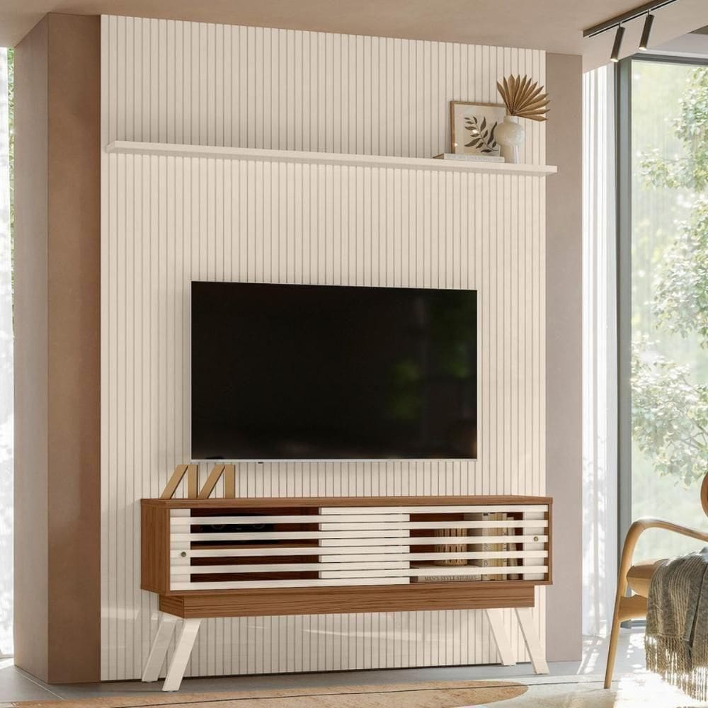 Conjunto Domo New Premium Painel C/ Rack E Rodízios /off-white