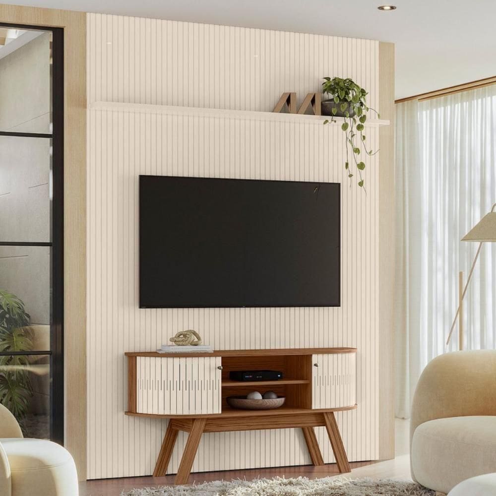 Conjunto New Estoril Painel Com Prateleira Aparador Rack /off-white