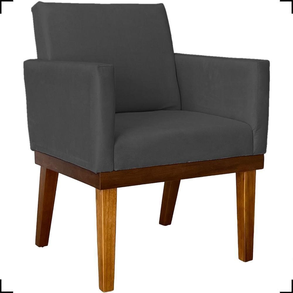 Poltrona Decorativa Para Sala Recepção Consultório Escritório Base Em Madeira Divine Suede