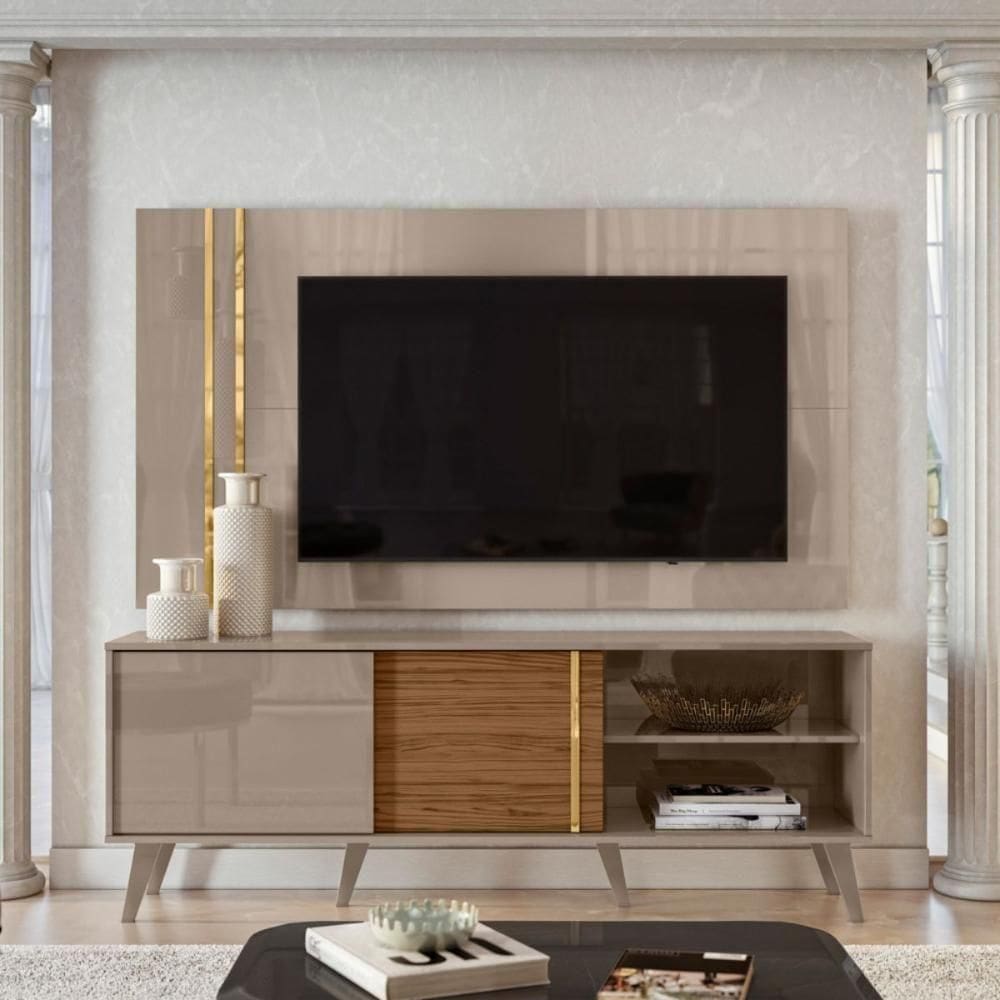 Conjunto Chronos Rack 2 Portas Com Painel Fendi/ Com Rack E Painel