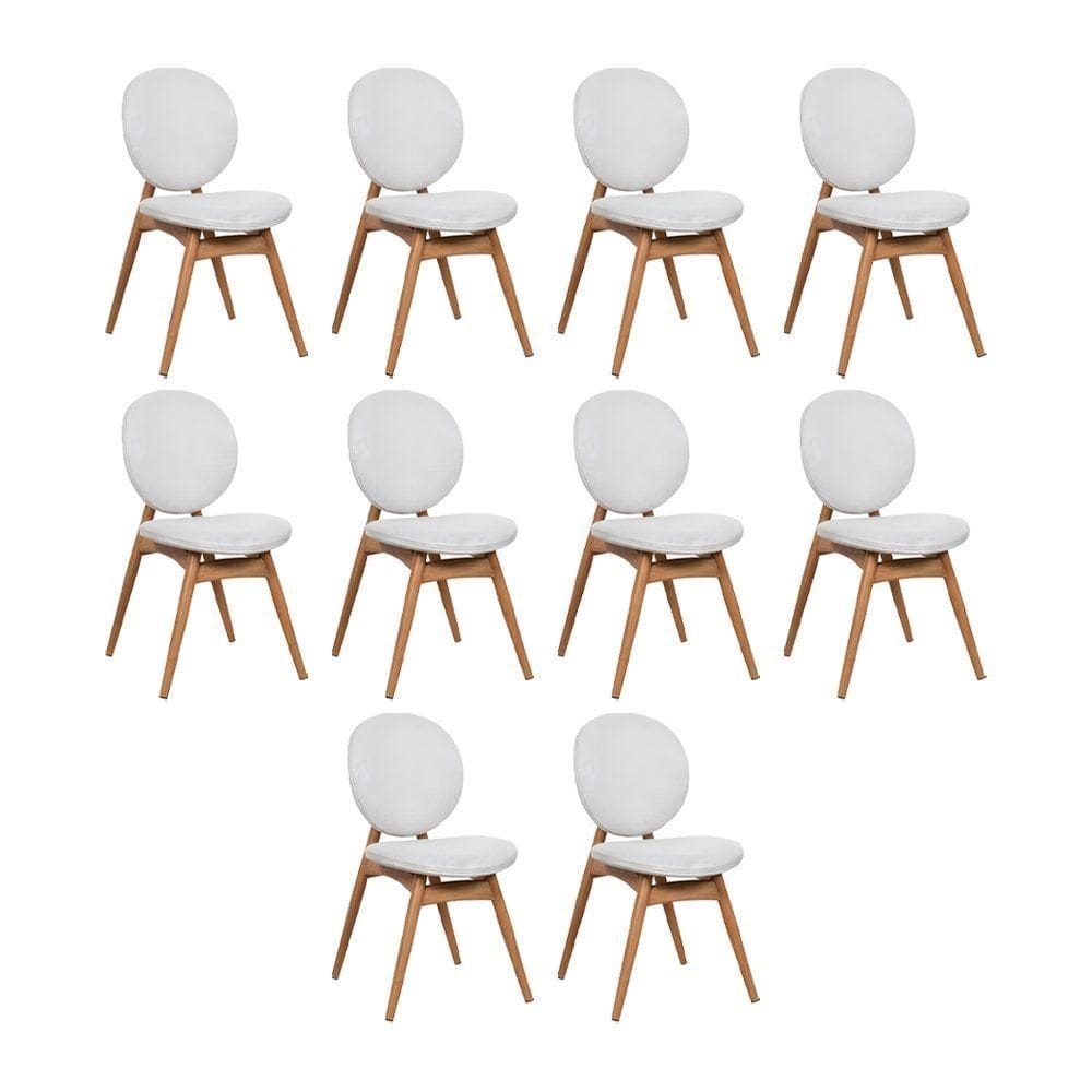 Kit 10 Cadeiras De Jantar Lotus Estrutura Aço Carbono Laminado Natural Com Estofado Linho Cru