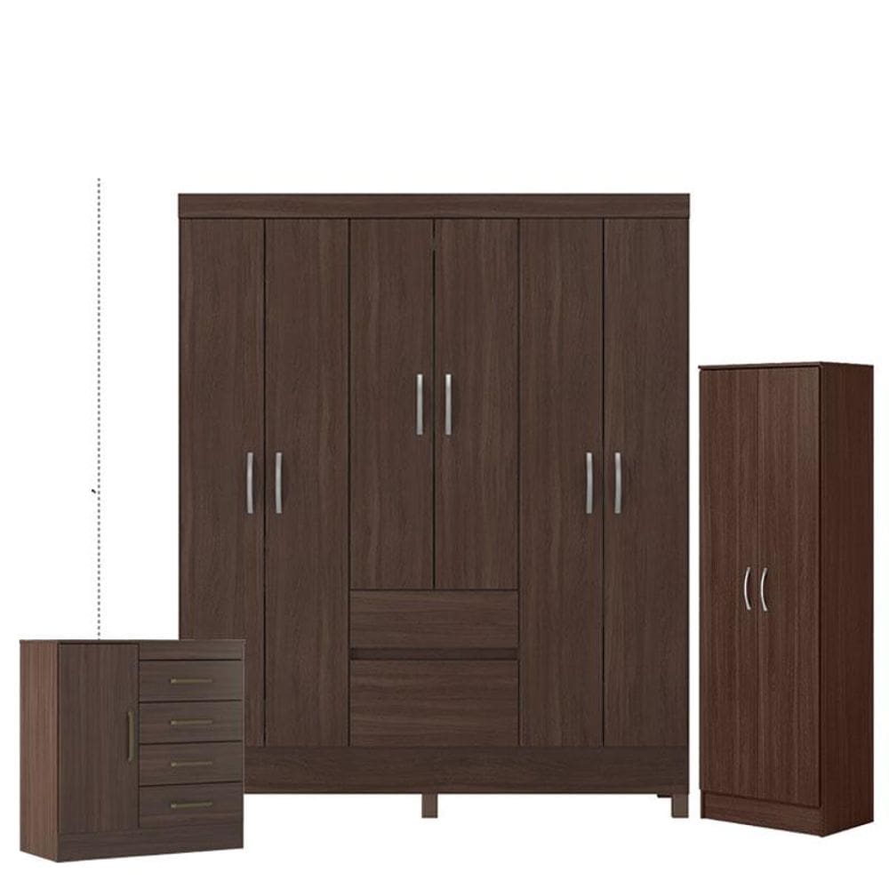 Guarda Roupa Casal Flash 2 com Multiuso Golden com Cômoda Montividéu Café - Demóbile