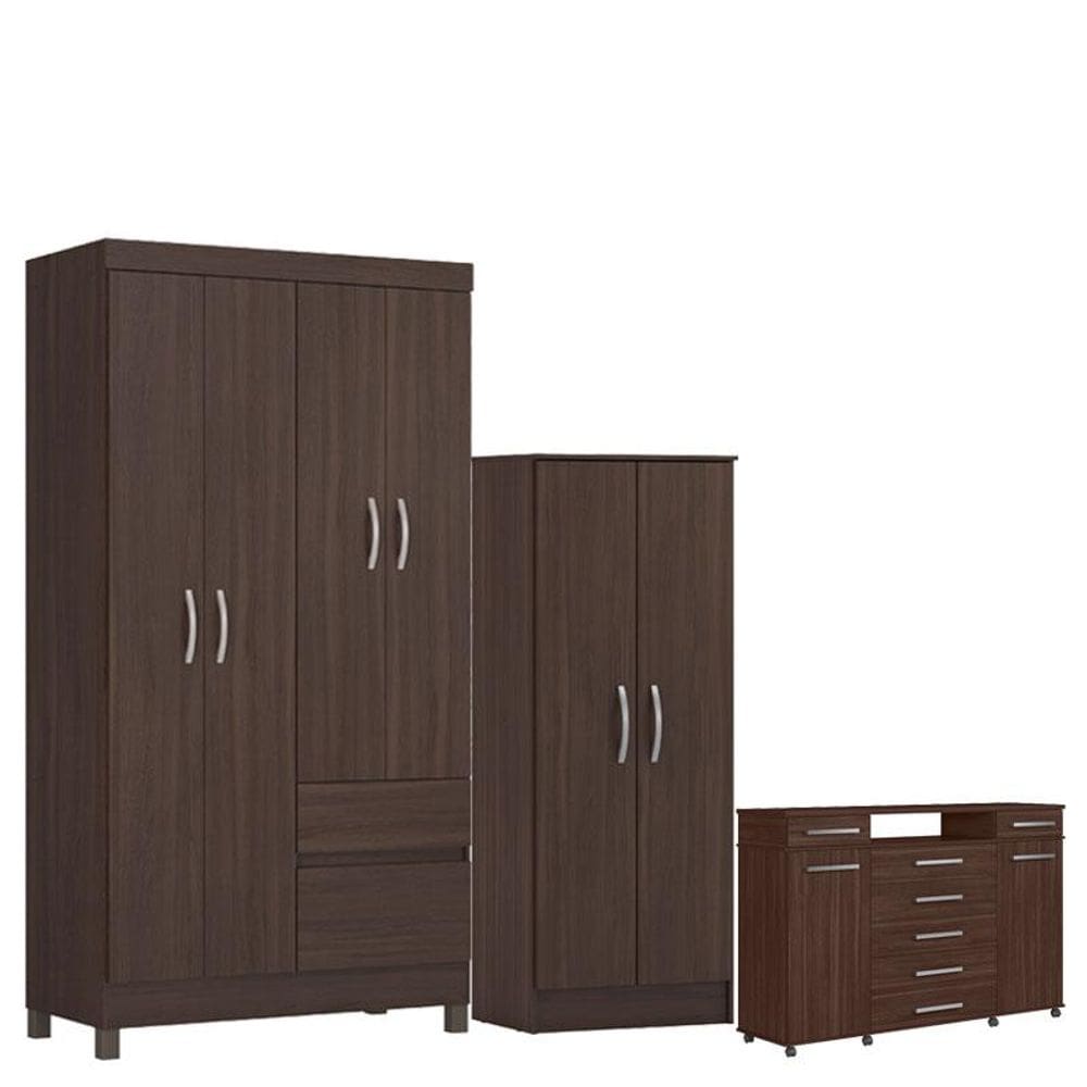 Guarda Roupa Solteiro Lótus com Multiuso Viena com Cômoda London Café - Demóbile