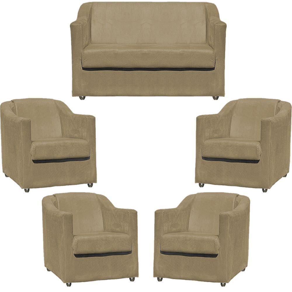 Kit Namoradeira Decorativa + 4 Poltronas Para Sala Manicure Recepção Consultório Mila Suede