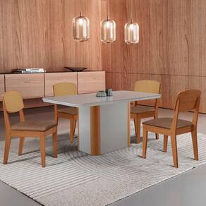 Mesa De Jantar Isadora 120cm Tampo Mdf Vidro Com 4 Cadeiras Tork /off / /serig Off