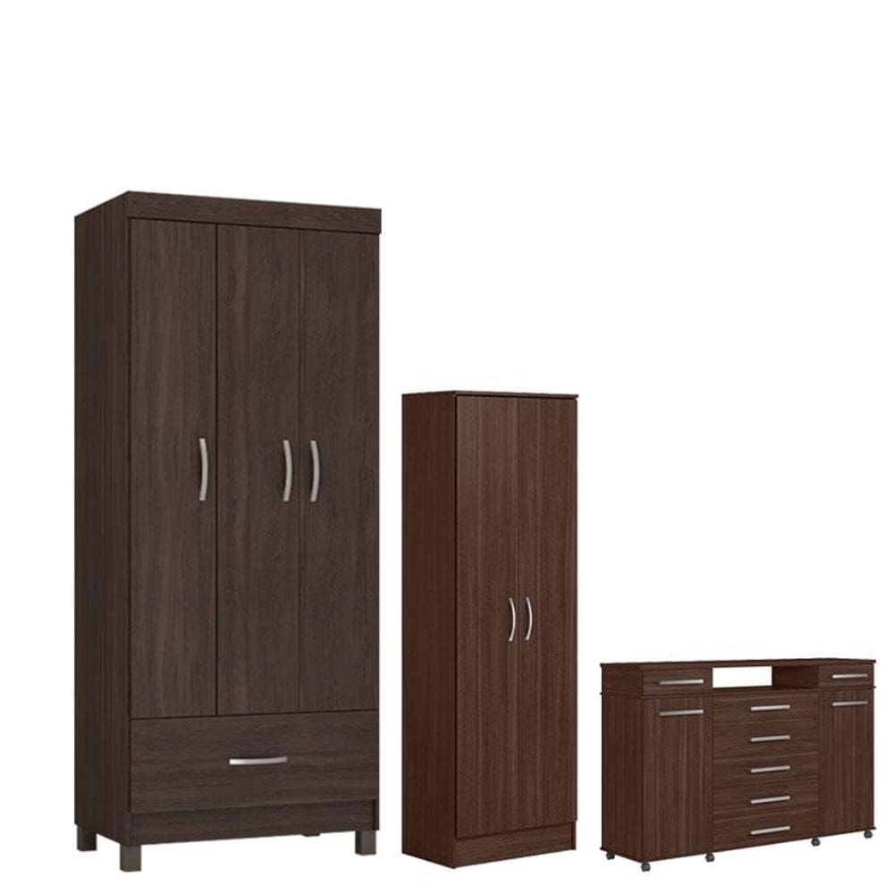 Guarda Roupa Solteiro Prince com Multiuso Golden com Cômoda London Café - Demóbile