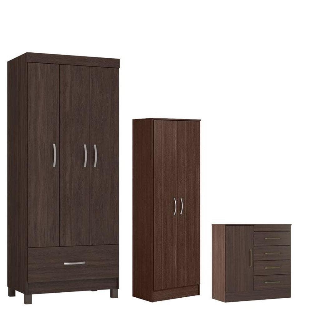 Guarda Roupa Solteiro Prince com Multiuso Golden com Cômoda Montividéu Café - Demóbile