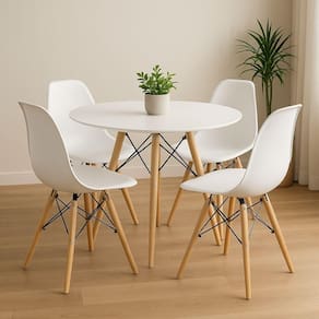 Jogo Mesa Cozinha Jantar Sala Eames Eiffel 90cm E 4 Cadeiras Eames Eiffel Moderna Branca