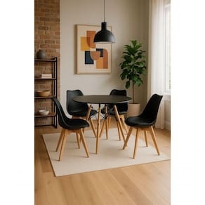 Conjunto Mesa Sala Cozinha Jantar Leda 80 Cm E 4 Cadeiras Leda Wood Preta.