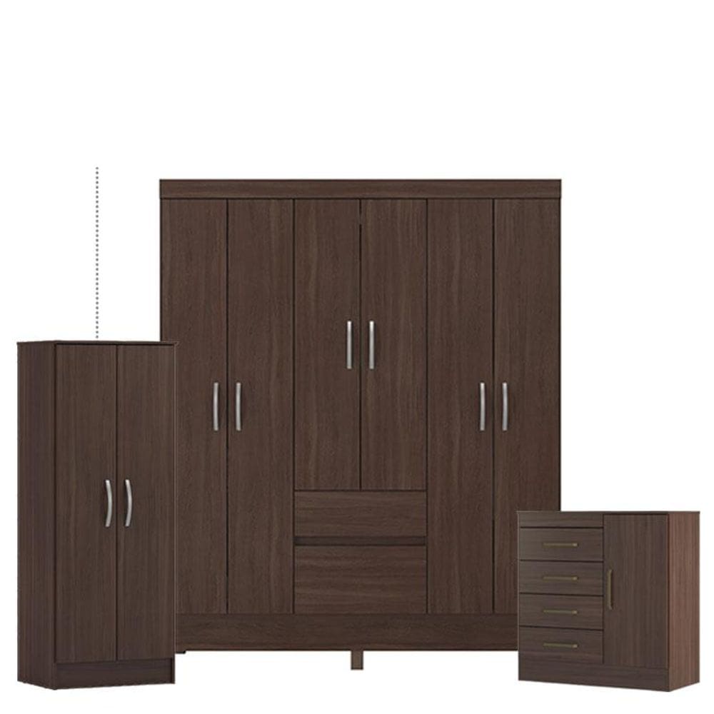 Guarda Roupa Casal Flash 2 com Multiuso Viena com Cômoda Montividéu Café - Demóbile
