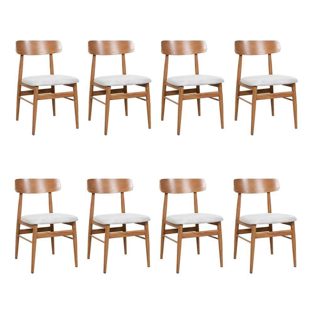 Kit 8 Cadeiras De Jantar Delta Estrutura Aço Carbono Laminado Natural Com Estofado Linho Cru