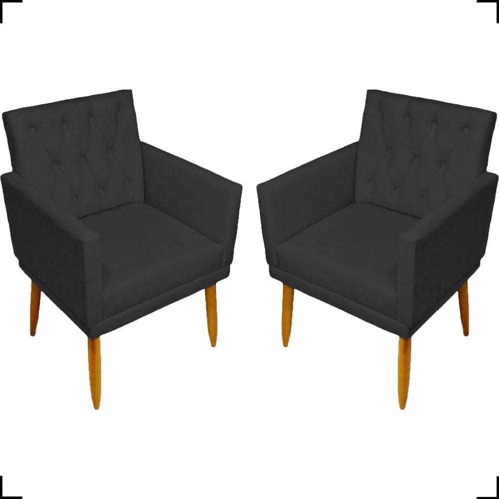 Kit 2 Poltronas Decorativa Para Sala Recepção Nina Capitonê Suede Cores Pé Palito