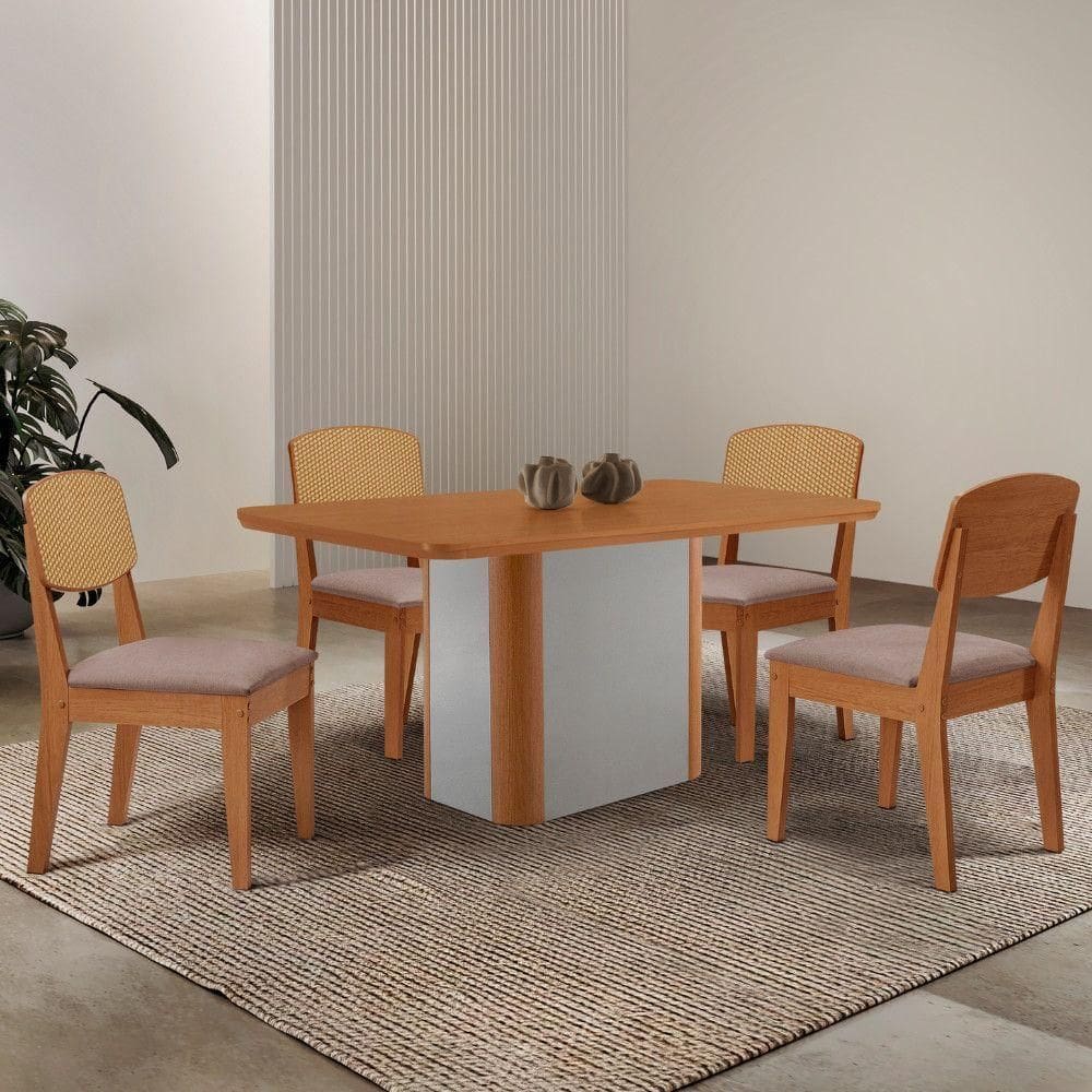 Mesa De Jantar Isadora 120cm Tampo Mdf Laminado Linho Capuccino / /off White