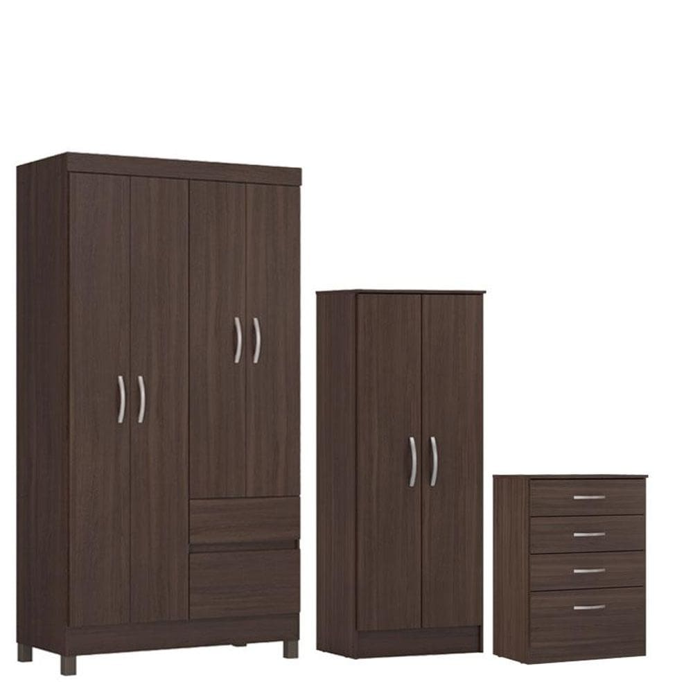 Guarda Roupa Solteiro Lótus com Multiuso Viena com Cômoda Astral Café - Demóbile