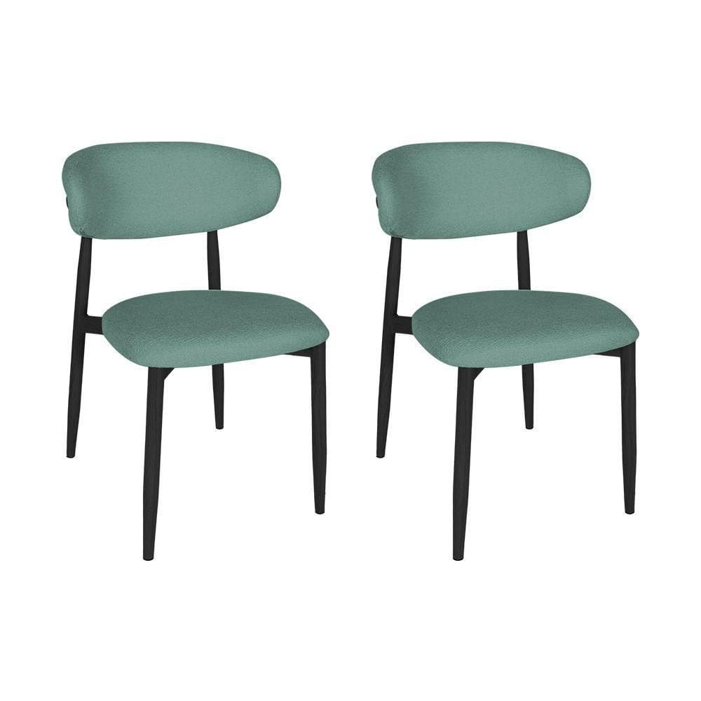 Kit 2 Cadeiras De Jantar Lucy Estrutura Aço Carbono Laminado Preto Com Estofado Linho Verde