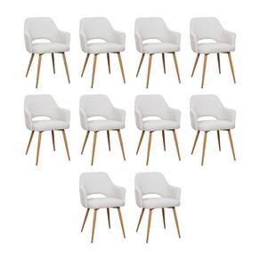 Kit 10 Cadeiras De Jantar Dakota Estrutura Aço Carbono Laminado Natural Com Estofado Linho Cru