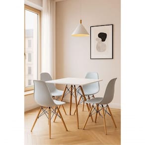 Conjunto Mesa Eiffel Branca Quadrada Branca 80cm E 04 Cadeiras Eiffel Eames Branca.