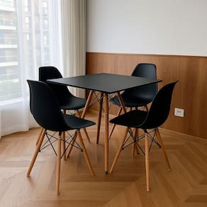 Mesa Elegante Eiffel Eames Preta Quadrada 90cm Com 04 Cadeiras Eiffel Preto