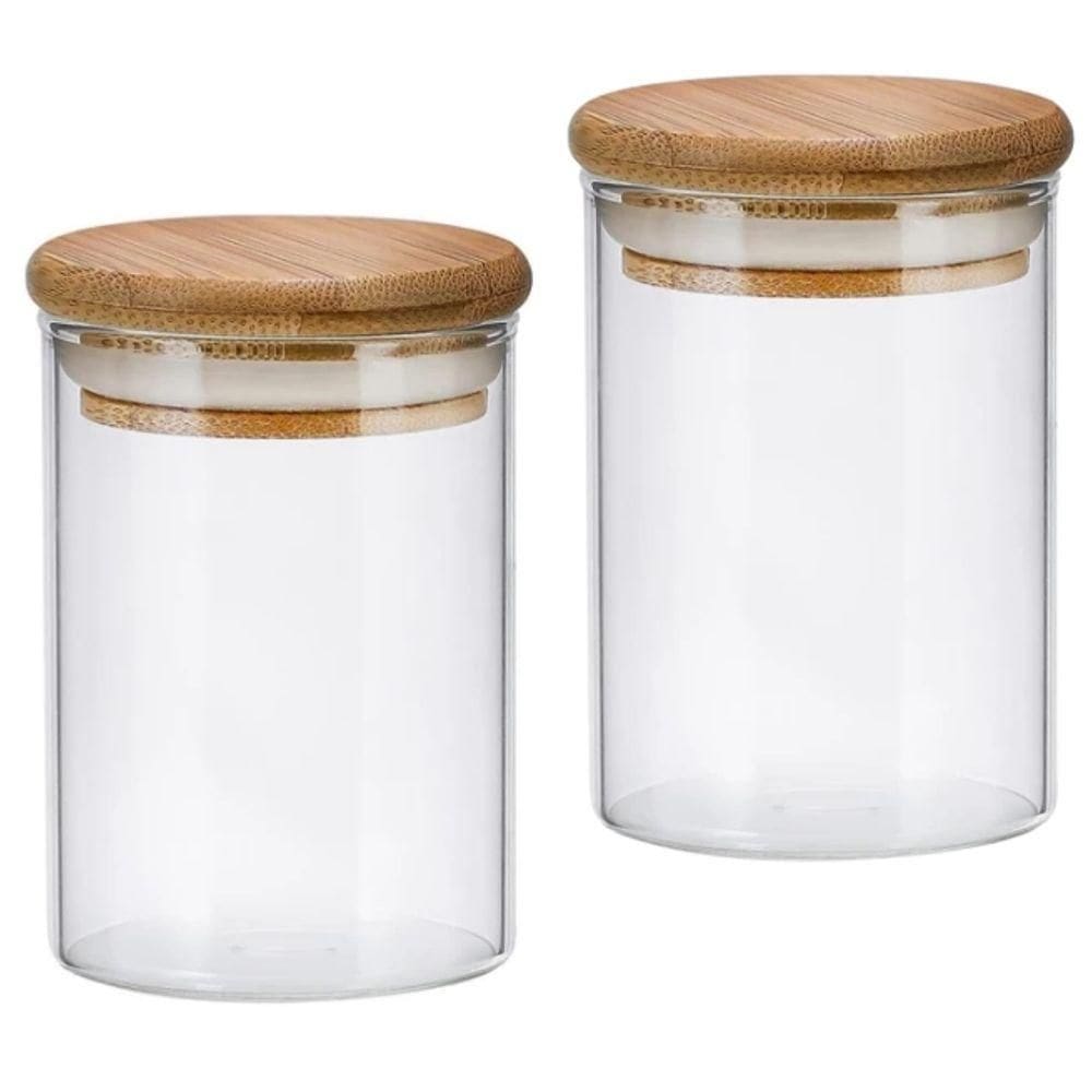 Kit 2 Potes De Vidro Hermético 1000ml Com Tampa Bambu