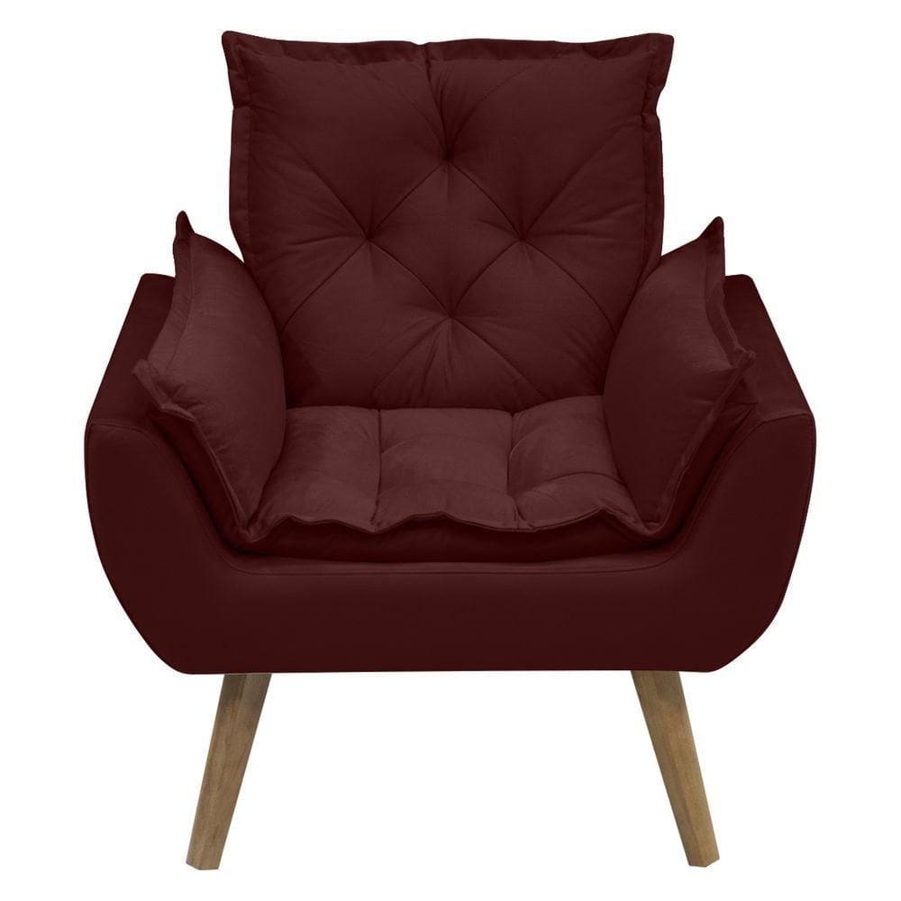 Poltrona Opala Conforto Decorativa Em Veludo Com Pés Palito Bordô