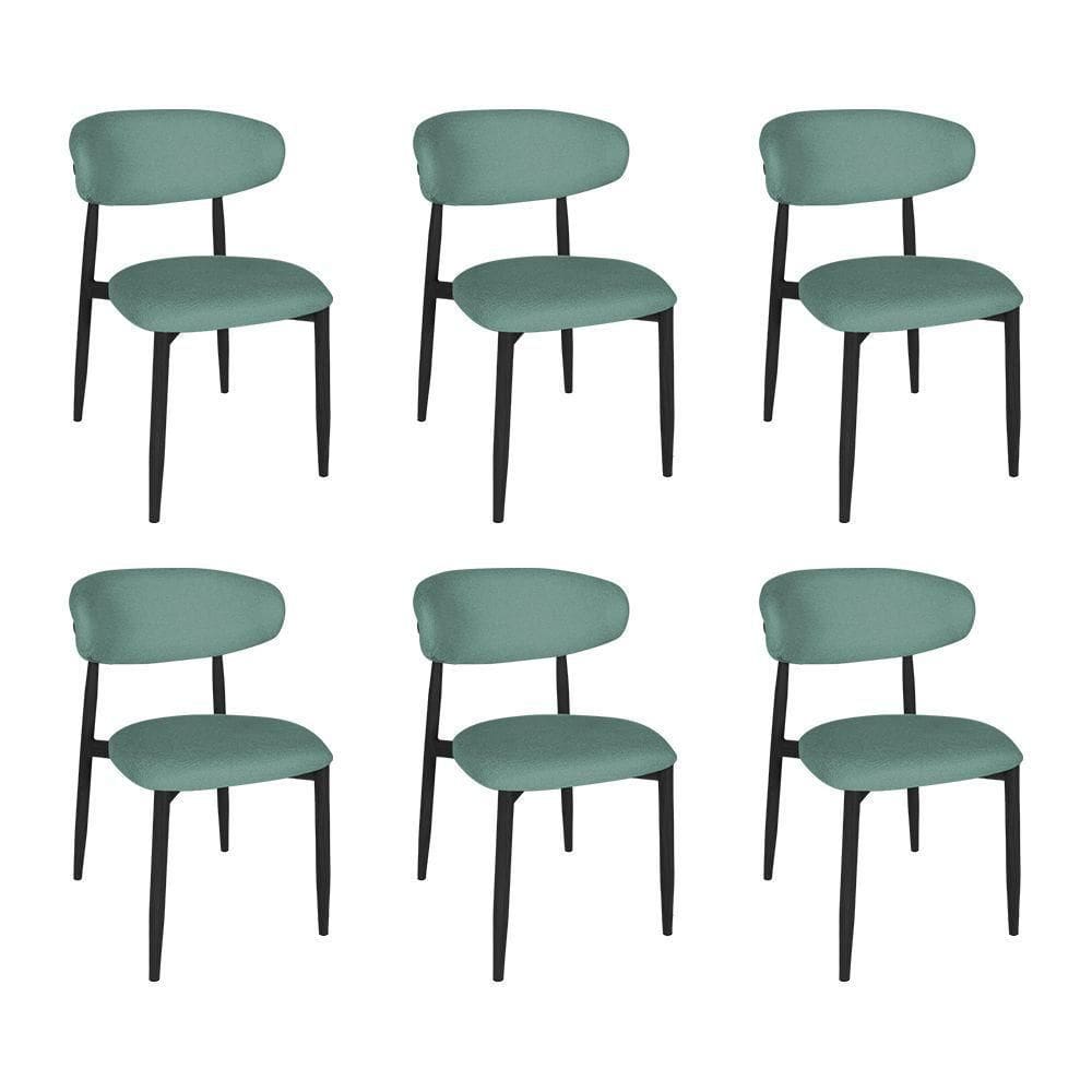 Kit 6 Cadeiras De Jantar Lucy Estrutura Aço Carbono Laminado Preto Com Estofado Linho Verde
