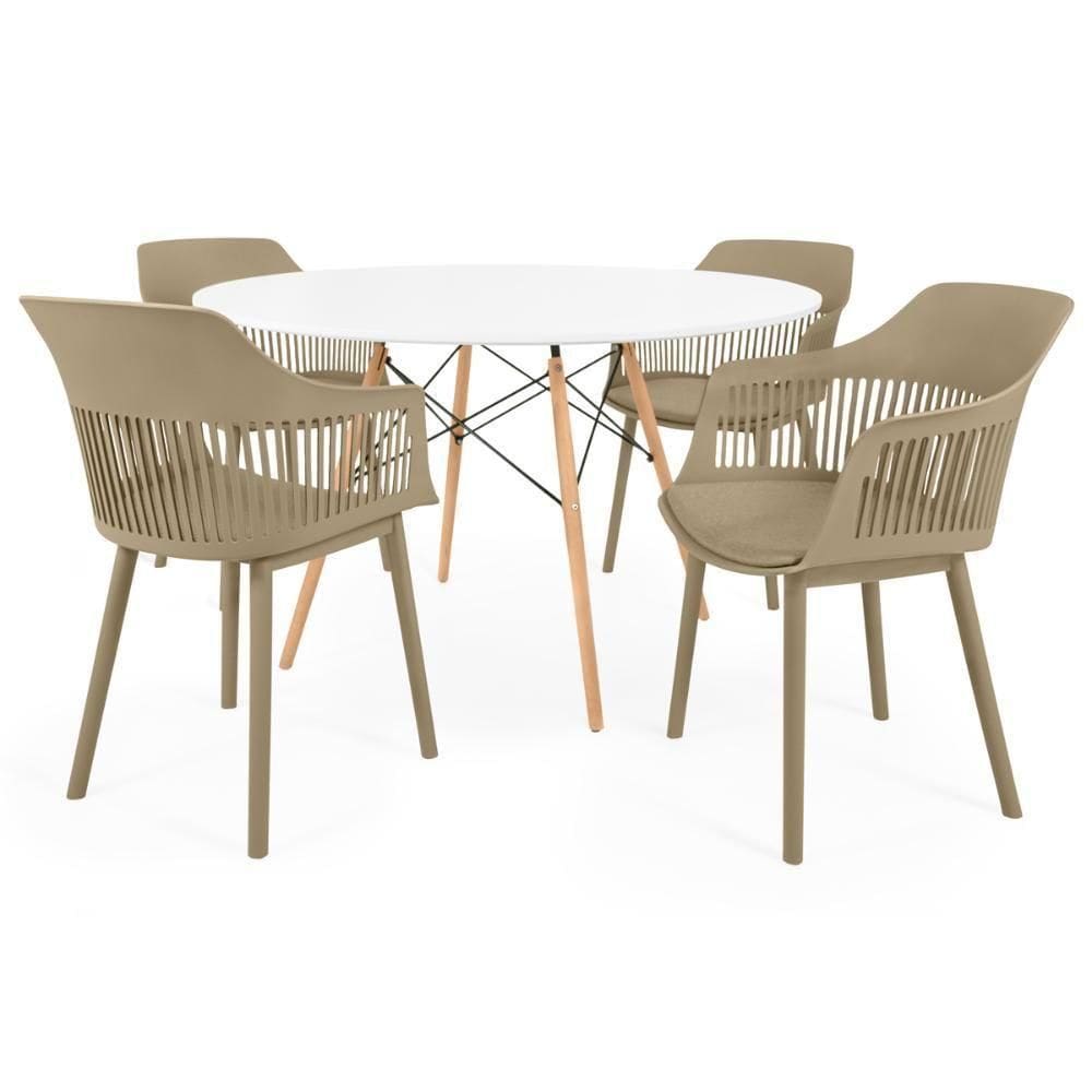 Conjunto Mesa De Jantar Redonda Eiffel Branca 4 Cadeiras