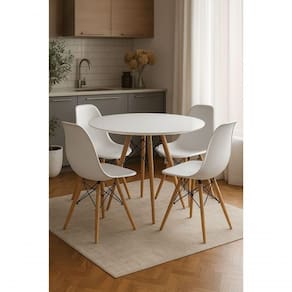 Jogo Mesa Eiffel 80cm Com 4 Cadeiras Ergonômicas Estilo Que Encanta! Cor Branco