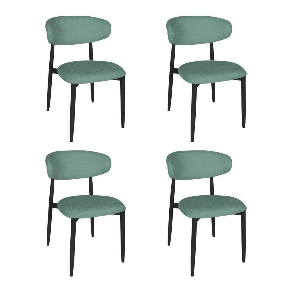 Kit 4 Cadeiras De Jantar Lucy Estrutura Aço Carbono Laminado Preto Com Estofado Linho Verde
