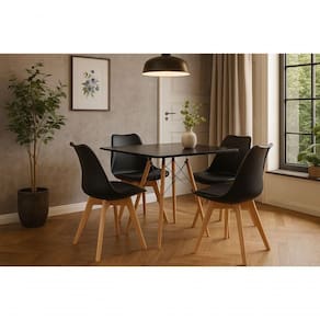 Mesa Eiffel Eames Elegante Cozinha Sala Jantar 80cm Quadrada E 4 Cadeiras Leda Wood Cor Preto