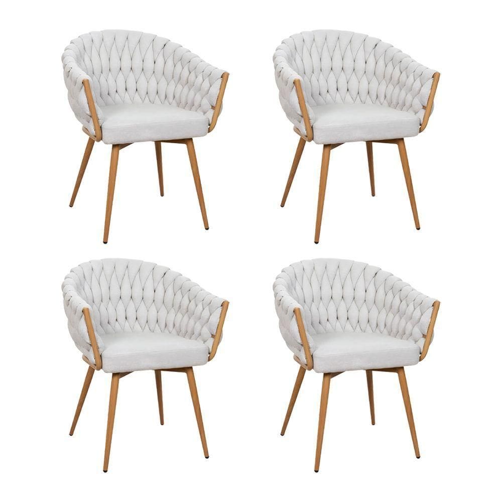 Kit 4 Cadeiras De Aproximação Eloá Estrutura Aço Carbono Laminado Natural Com Estofado Linho Cru