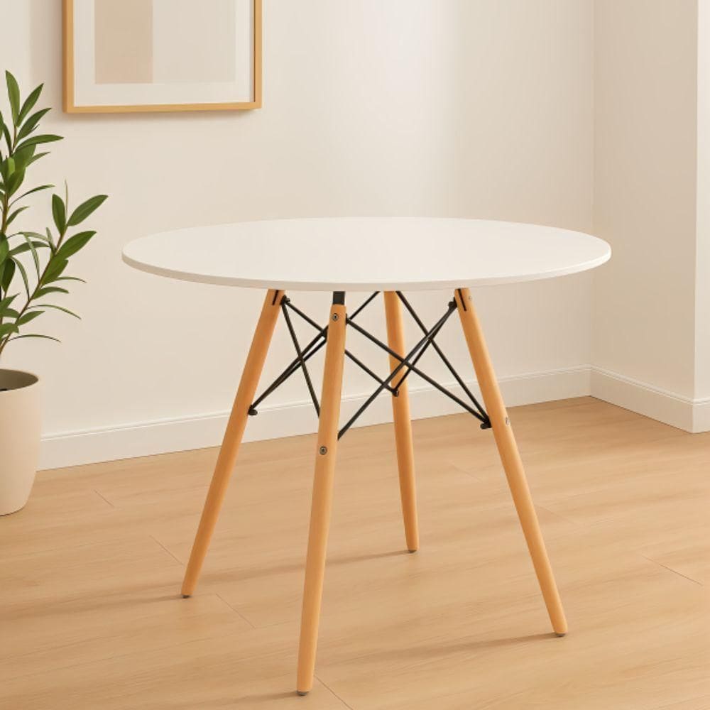 Mesa De Jantar Sala Cozinha Elegante Eiffel Redonda Branca De Madeira Mdf 90cm