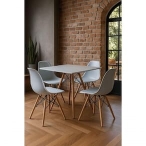 Jogo Sala Jantar Cozinha Mesa Eiffel Quadrada 80cm Branco Com 4 Cadeiras Eiffel Eames Branco
