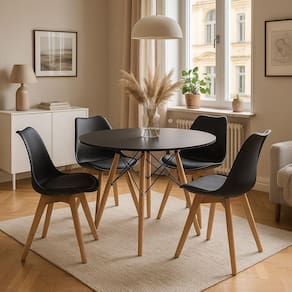 Conjunto Mesa Jantar Moderna Leda 90 Cm Com 4 Cadeiras Leda Elegante Preta.