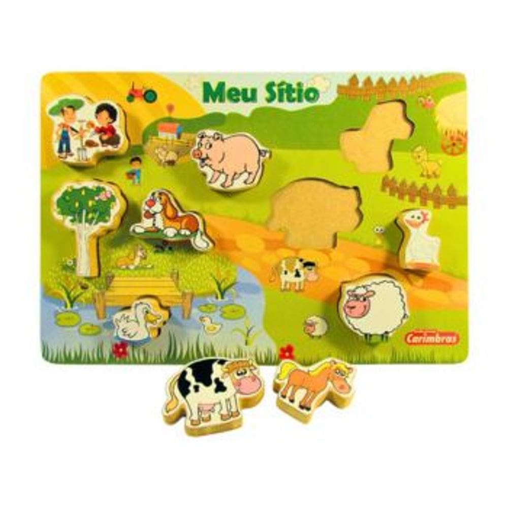 Meu Sitio Carimbras Tabuleiro de Encaixe em Madeira 9 Pecas Brinquedo Pedagogico Recreativo