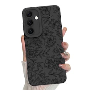 Capa de telefone MZELQ Silicone Floral Samsung Galaxy S24 Fe -Preta