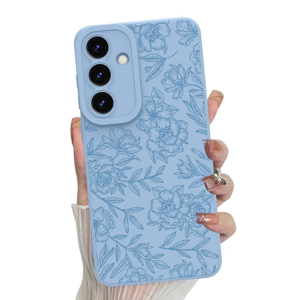 Capa de telefone MZELQ Silicone Floral Flowers para Samsung S25 -Azul