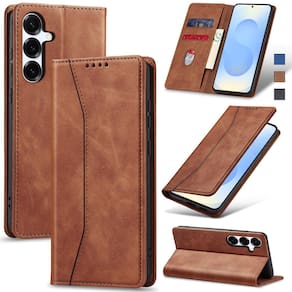 Capa tipo carteira flip Jasonyu para Samsung Galaxy S25 em couro marrom