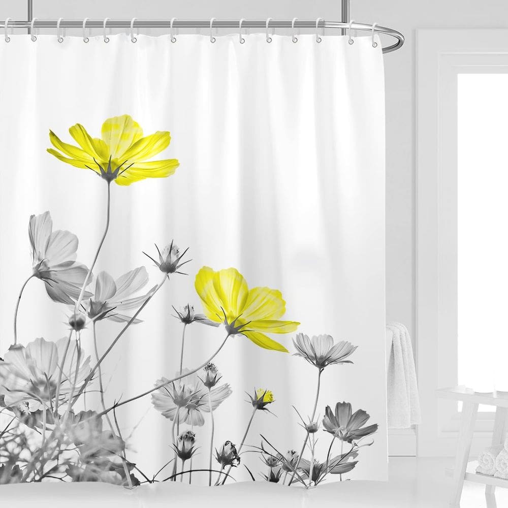 Cortina de chuveiro Kikiry Extra Long 180x210cm Amarelo Cinza