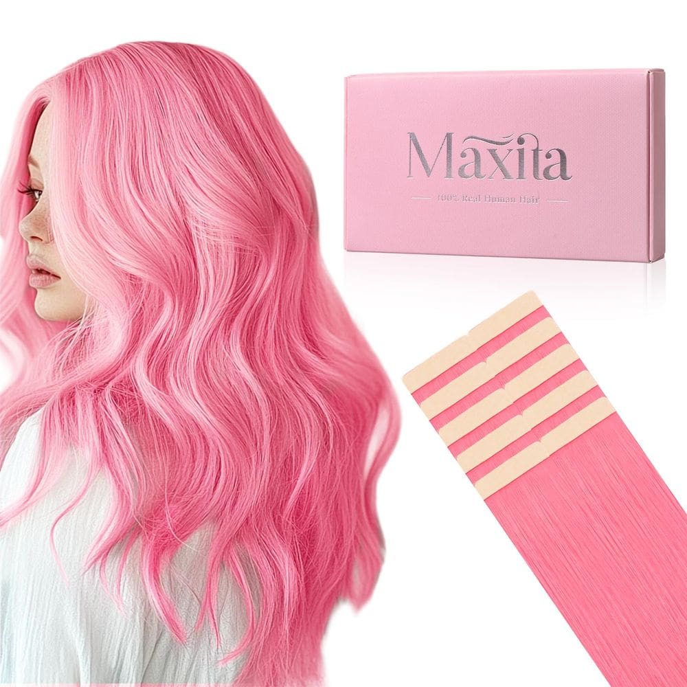 Fita adesiva em extensões de cabelo MAXITA Light Pink Human Hair 22cm