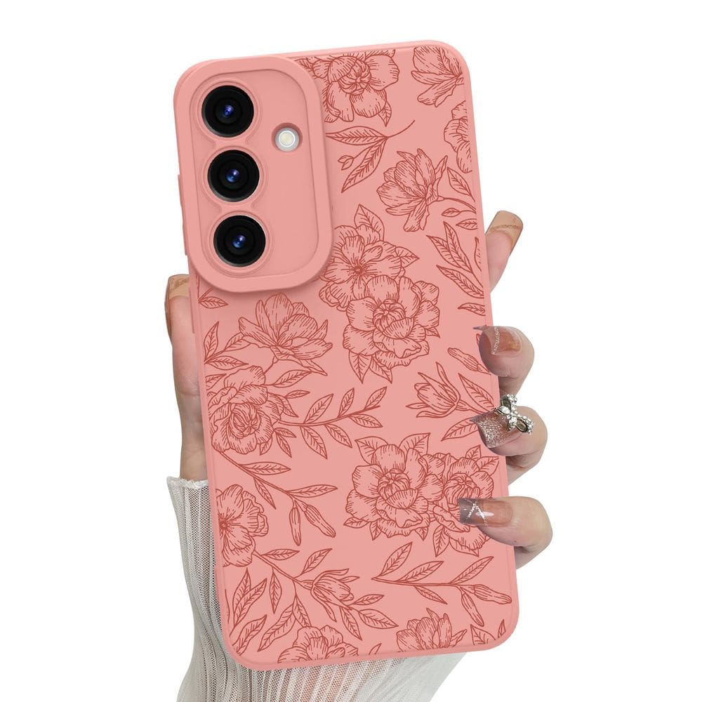 Capa de telefone MZELQ Silicone Floral Flowers para Samsung S25 - rosa