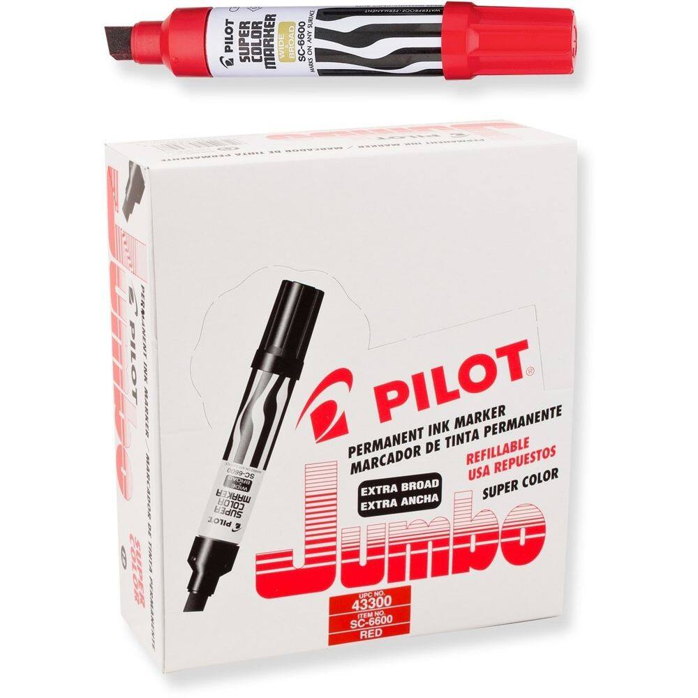 Marcadores permanentes Pilot Super Color Jumbo Red Ink, pacote com 12