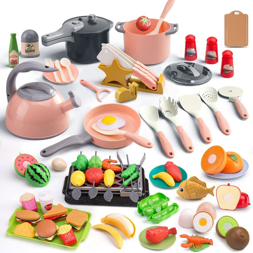 Acessórios de brinquedo de cozinha Zero Zoo, 105 unidades para crianças com comida para brincar