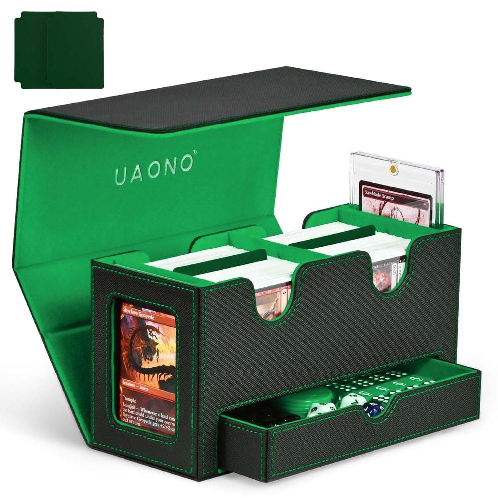 Caixa de baralho de cartas UAONO para MTG com 2 Commander Display preta e verde