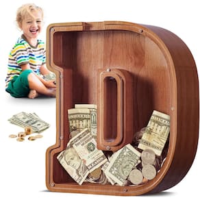 Letra grande de madeira A-Z do Piggy Bank Summidate para crianças e adultos