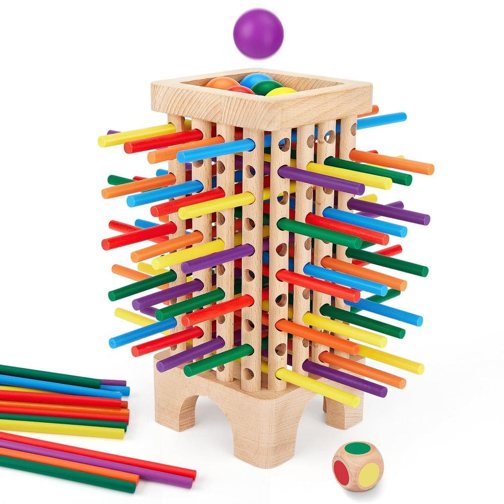 Jogo de tabuleiro de madeira Montessori Japace com 42 palitos e dados