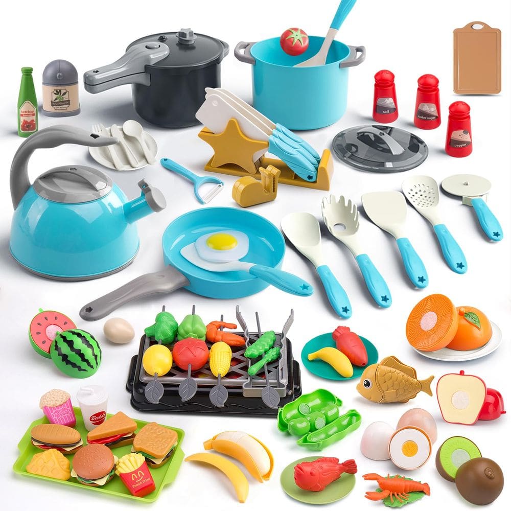 Acessórios de brinquedo de cozinha Zero Zoo, 105 unidades para crianças com comida para brincar