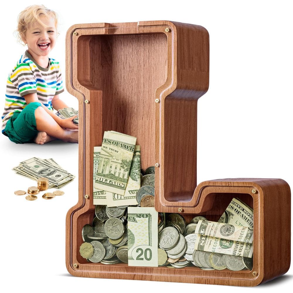 Letra grande de madeira A-Z do Piggy Bank Summidate para crianças/adultos